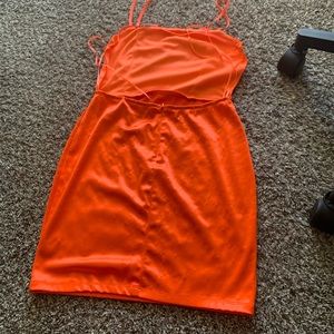 Bright orange silk blue blush dress